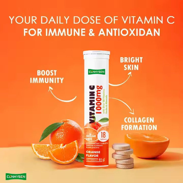OEM ODM Witamina C Effervescent Tabletki 1000mg Ponad 20 Witaminy Zioła Minerały Wsparcie immunologiczne