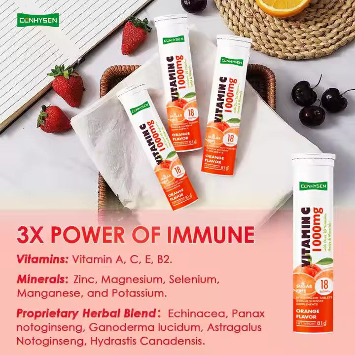 OEM ODM Witamina C Effervescent Tabletki 1000mg Ponad 20 Witaminy Zioła Minerały Wsparcie immunologiczne