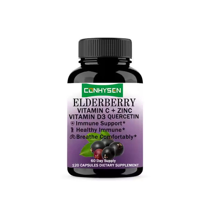 Kapsułki Elderberry z witaminą C, D3, cynkiem Quercetin dla dorosłych