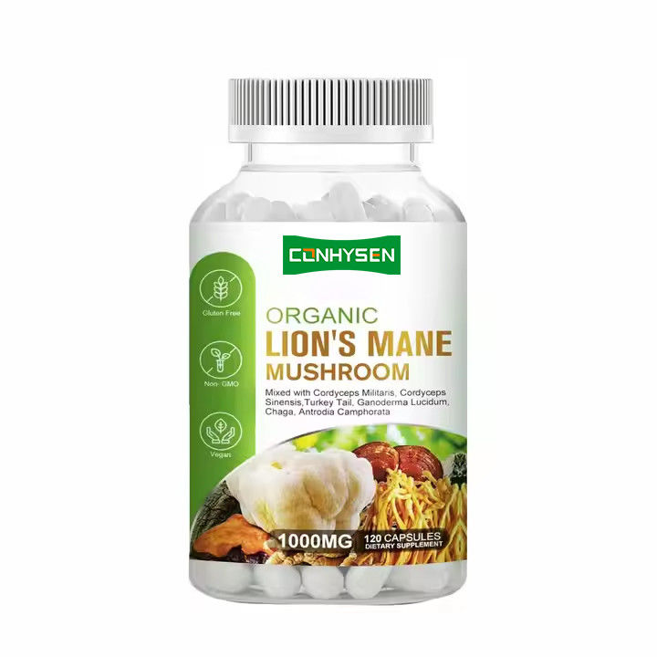 OEM Organic Lion's Mane Capsules with Turkey Tail Supplement Wspiera pamięć Zdrowie mózgu