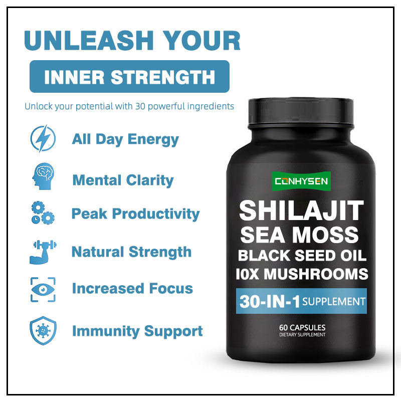 Kapsułki Shilajit z olejem z czarnych nasion muszle morskiej