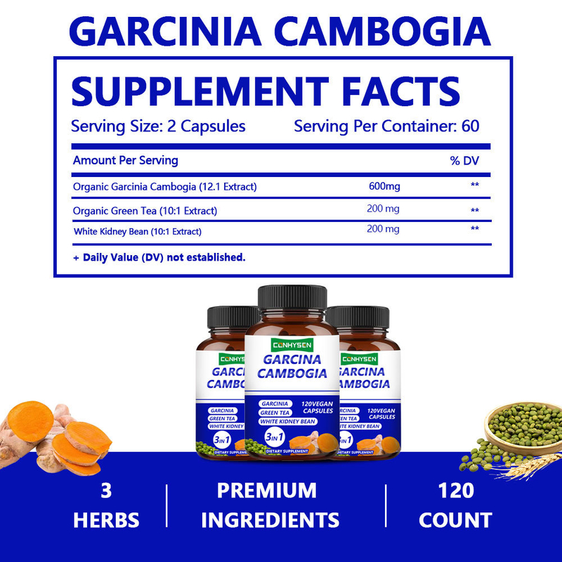 Private Labels Garcinia Cambogia Kapsułki 3-W-1 Suplement wspiera równowagę ciała z zieloną herbatą