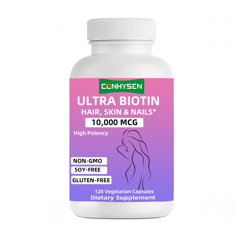 Niestandardowe kapsułki Ultra Biotin z marką własną, bez GMO, wspomagające piękno włosów, skóry i paznokci, suplement diety