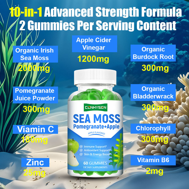 Dostawca 10-w-1 Formuła Sea Moss Gummies Premium Niestandardowe Wzmocnienie Gładka Skóra