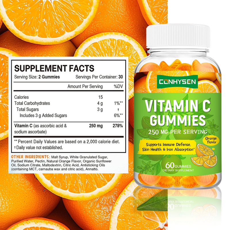 Witamina C Gummies Naturalny pomarańczowy smak Fabryka hurtowa Wsparcie energii serca