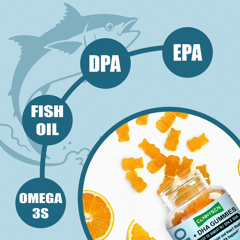 Pomarańczowy smak Omega 3 Gummies Factory Supply Promować zdrowie mózgu i oczu