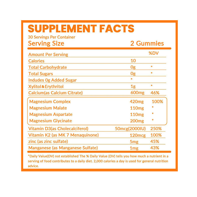 OEM Organiczne żelki do żucia o smaku owocowym, bez cukru, wegańskie, z wapniem, żelazem, cynkiem, selenem, witaminą D3 i K2 dla dorosłych, mężczyzn i kobiet