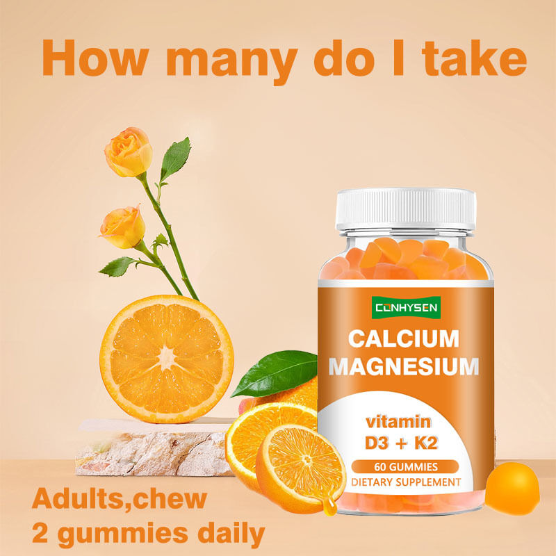 OEM Organiczne żelki do żucia o smaku owocowym, bez cukru, wegańskie, z wapniem, żelazem, cynkiem, selenem, witaminą D3 i K2 dla dorosłych, mężczyzn i kobiet