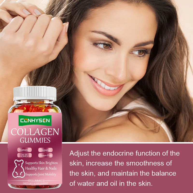 Spersonalizowane żelki kolagenowe Private Label, 60 sztuk, suplement diety dla dorosłych na włosy i skórę, zdrowe, zrównoważone pod względem cukru, w butelce