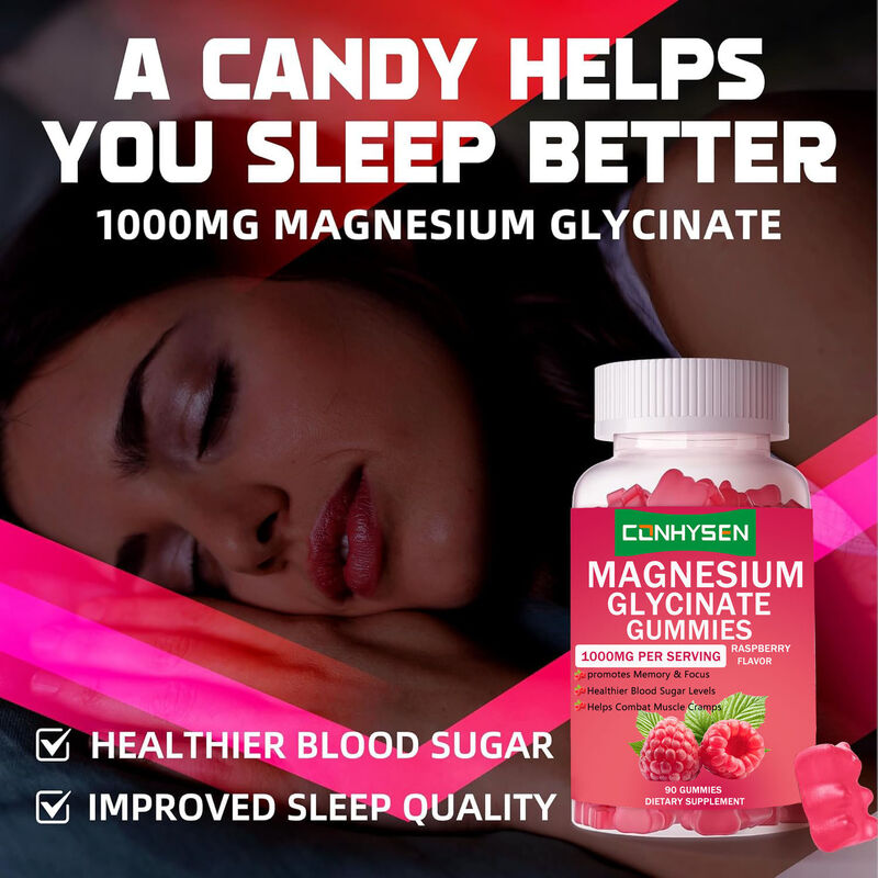 Gorąca Wyprzedaż Private Label Wegański Suplement Diety z Witaminą D Poprawiający Jakość Snu Żelki z Glicynianem Magnezu