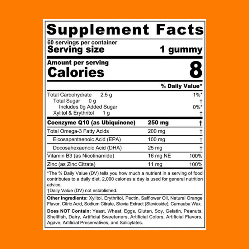 Vigo-COQ10-250mg Gumy wypełnione plus Omega-3 Witamina B3 i cynk Suplementy koenzymu Q10 dla zdrowia serca