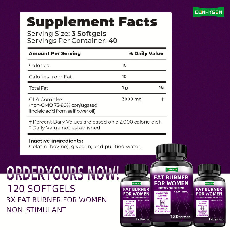 Kapsułki Spalające Tłuszcz z Etykietą Prywatną CLA Complex Suplementy Diety Wspierają Mięśnie dla Kobiet Tabletki na Odchudzanie Błonnik Pokarmowy