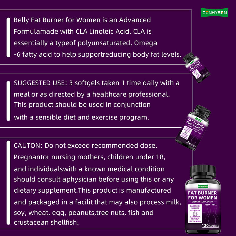 Kapsułki Spalające Tłuszcz z Etykietą Prywatną CLA Complex Suplementy Diety Wspierają Mięśnie dla Kobiet Tabletki na Odchudzanie Błonnik Pokarmowy