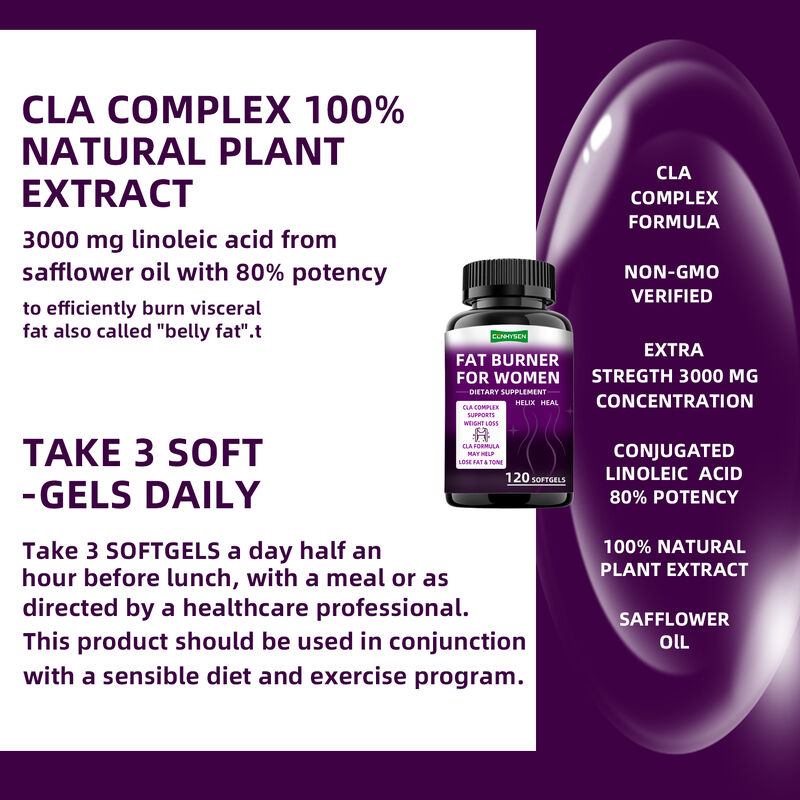 Kapsułki Spalające Tłuszcz z Etykietą Prywatną CLA Complex Suplementy Diety Wspierają Mięśnie dla Kobiet Tabletki na Odchudzanie Błonnik Pokarmowy