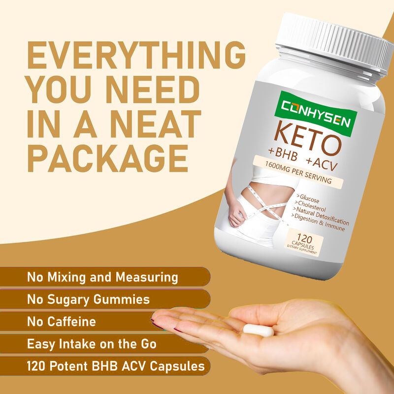 Kapsułki Private Label Keto+ACV+BHB z BHB i octem jabłkowym dla kontroli wagi, zwiększenia energii, skupienia i spalania tłuszczu