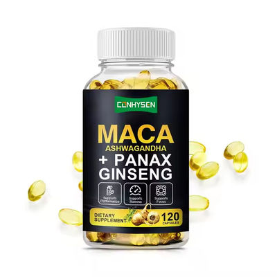 Zdrowie ziołowe Maca Supplement Softgels Ashwagandha Ginseng dla mężczyzn Wzmocnienie witamin